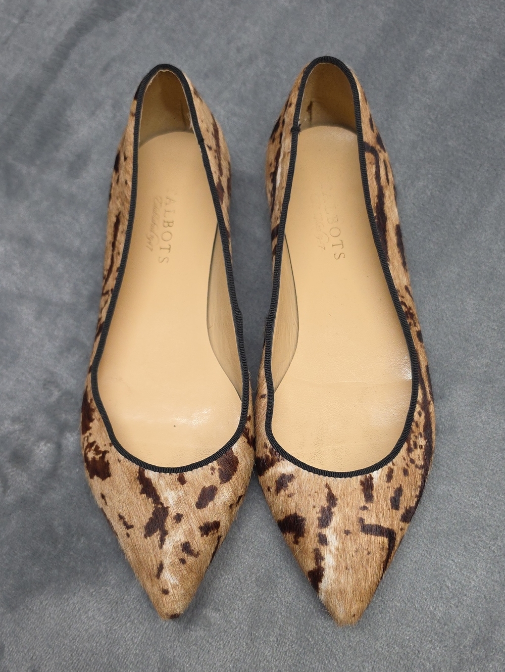 Talbots 8.5B Leopard-Print Pointed Toe Flats in Tan and Black